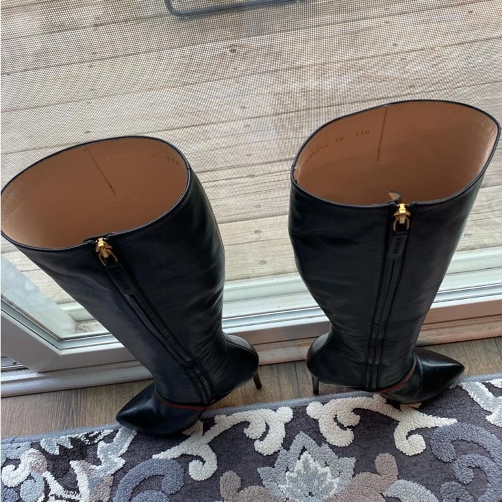 Gucci Black Leather Over-the-Knee Boots with Gold Zippers
